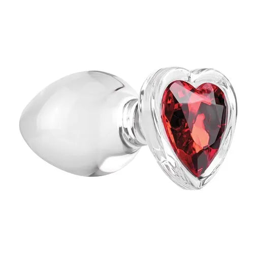 Adam & Eve Medium Red Heart Gem Glass Plug