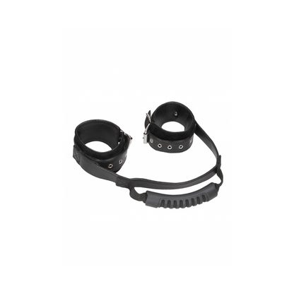 Ouch! Bonded Leather Hand Cuffs With Handle